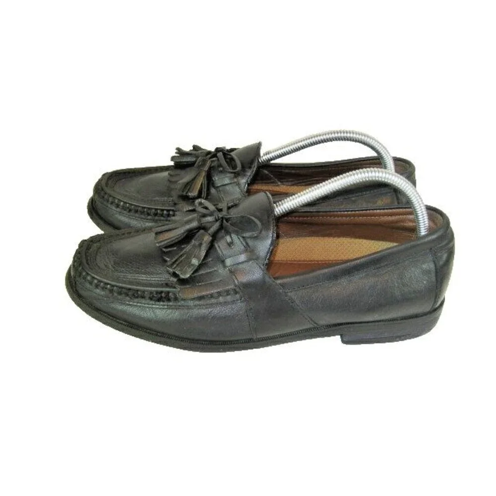 Mens Johnston & Murphy Black Leather Tassel Kilt Casual Loafers sz 9 M